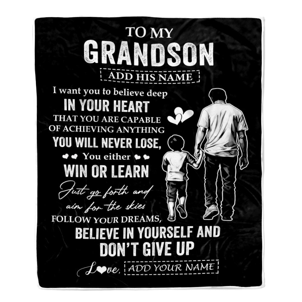Personalized To My Grandson Gifts From Grandpa Papa Blanket Don't Give Up Grandpa Gifts For Grandson Birthday Graduation Christmas Customized Fleece Blanket | teecentury