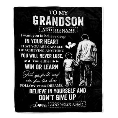 Personalized To My Grandson Gifts From Grandpa Papa Blanket Don't Give Up Grandpa Gifts For Grandson Birthday Graduation Christmas Customized Fleece Blanket | teecentury