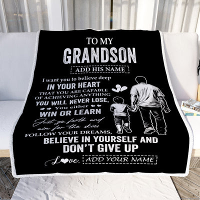 Personalized To My Grandson Gifts From Grandpa Papa Blanket Don't Give Up Grandpa Gifts For Grandson Birthday Graduation Christmas Customized Fleece Blanket | teecentury