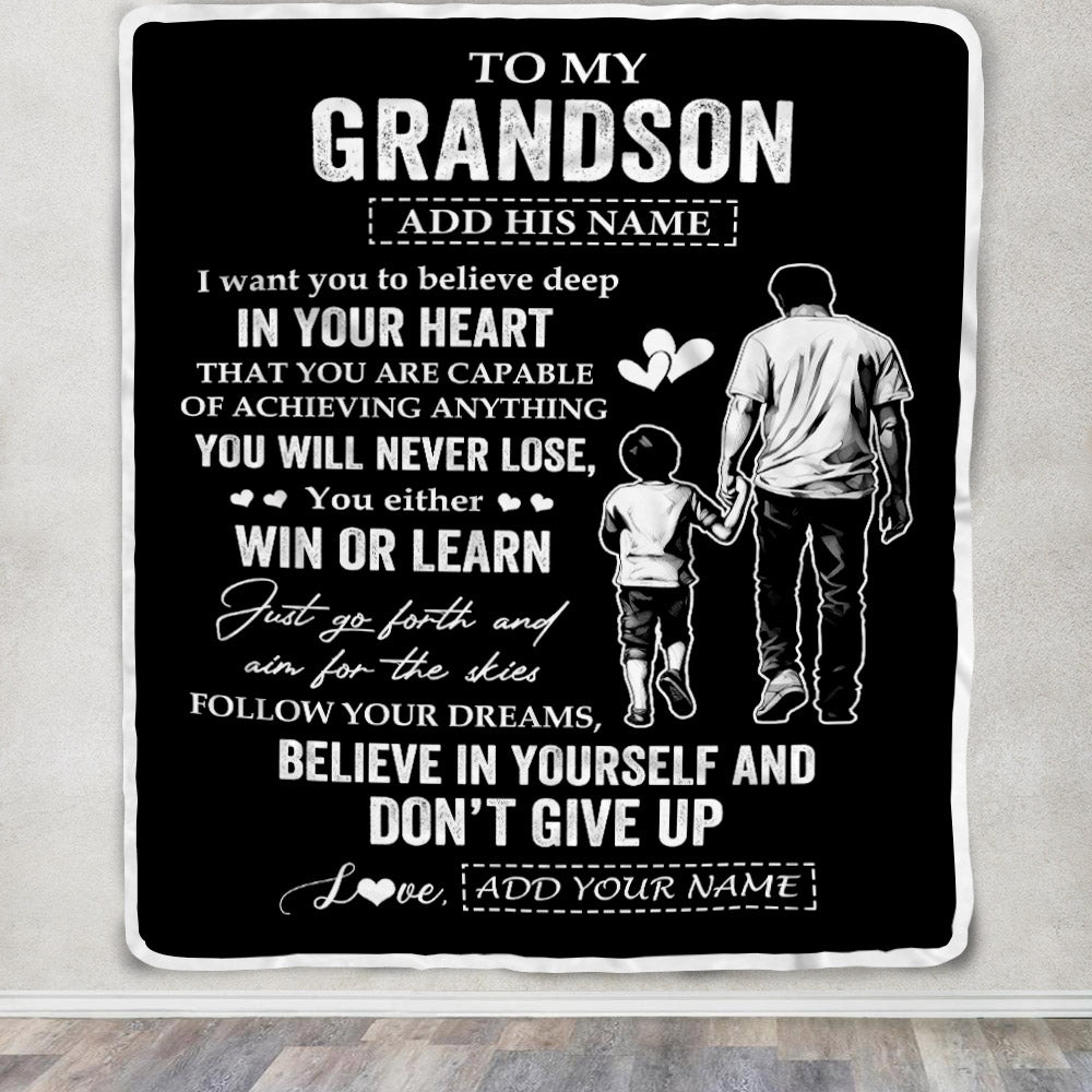 Personalized To My Grandson Gifts From Grandpa Papa Blanket Don't Give Up Grandpa Gifts For Grandson Birthday Graduation Christmas Customized Fleece Blanket | teecentury