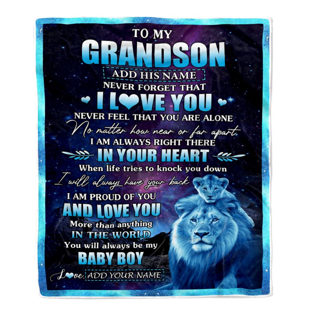 Personalized To My Grandson Gifts From Grandpa Papa Blanket I Love You Lion Birthday Gift Ideas For Grandson Graduation Christmas Customized Fleece Blanket | teecentury