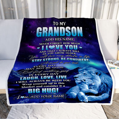 Personalized To My Grandson Gifts From Grandpa Papa Blanket Laught Love Live Lion Great Grandson Birthday Gifts Graduation Christmas Customized Fleece Blanket | teecentury