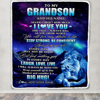 Personalized To My Grandson Gifts From Grandpa Papa Blanket Laught Love Live Lion Great Grandson Birthday Gifts Graduation Christmas Customized Fleece Blanket | teecentury