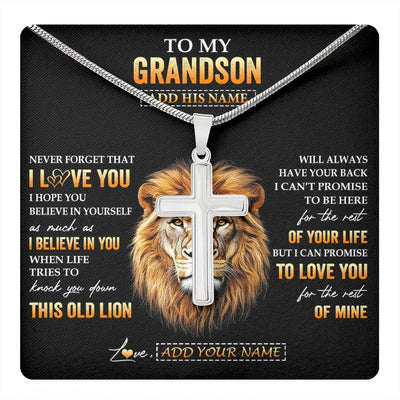 Stainless Cross Necklace Stainless Steel | 1 | Personalized To My Grandson Gifts From Grandpa Papa Necklace Old Lion Love You Grandson Birthday Gifts Graduation Christmas Custom Gift Box Message Card | teecentury.myshopify