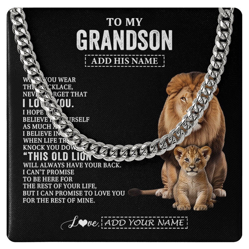 Cuban Link Chain Necklace Stainless Steel | 1 | Personalized To My Grandson Gifts From Papa Grandpa Necklace This Old Lion Love You Grandson Birthday Gifts Graduation Christmas Custom Gift Box Message Card | https://teecentury.