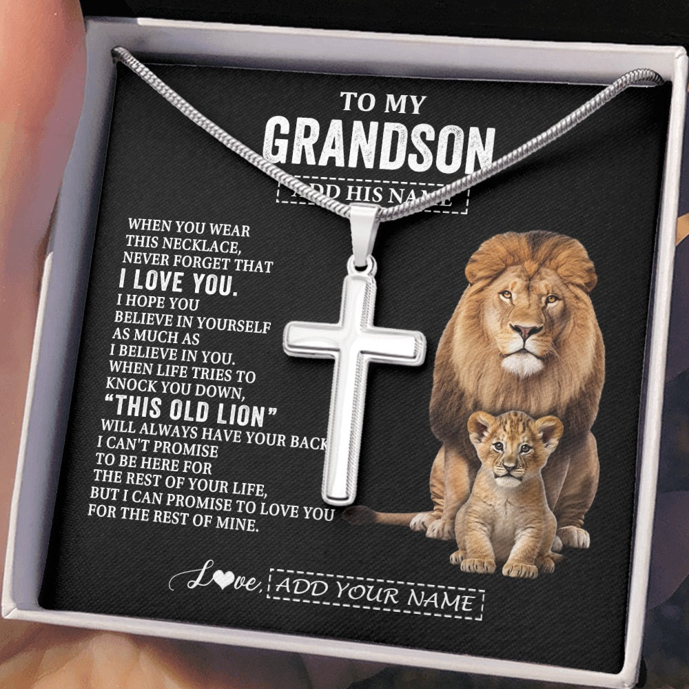 Stainless Cross Necklace Stainless Steel | 2 | Personalized To My Grandson Gifts From Papa Grandpa Necklace This Old Lion Love You Grandson Birthday Gifts Graduation Christmas Custom Gift Box Message Card | https://teecentury.