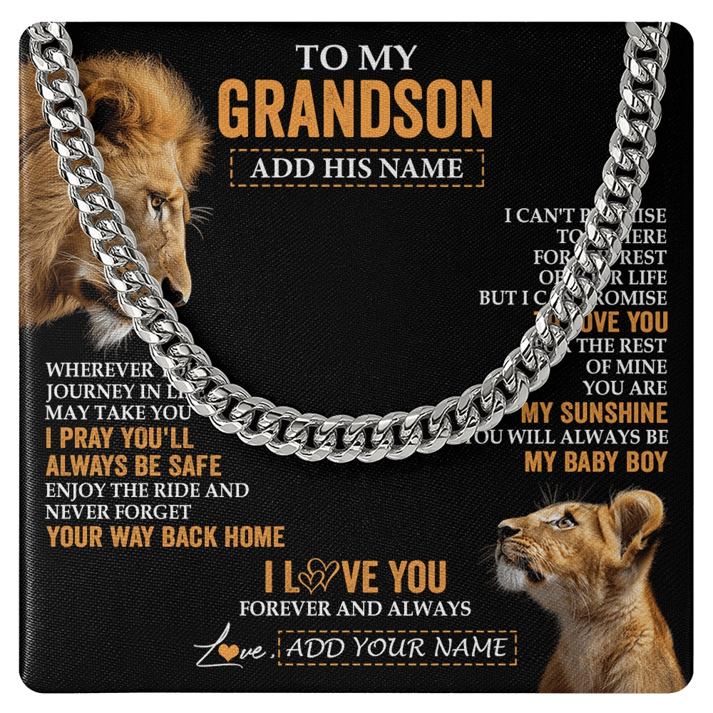 Cuban Link Chain Necklace Stainless Steel | 1 | Personalized To My Grandson Gifts Necklace From Grandfather Wherever Your Journey In Life Lion Granddaughter Birthday Gifts Christmas Gift Box Message Card | https://teecentury.