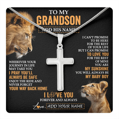 Stainless Cross Necklace Stainless Steel | 1 | Personalized To My Grandson Gifts Necklace From Grandfather Wherever Your Journey In Life Lion Granddaughter Birthday Gifts Christmas Gift Box Message Card | https://teecentury.