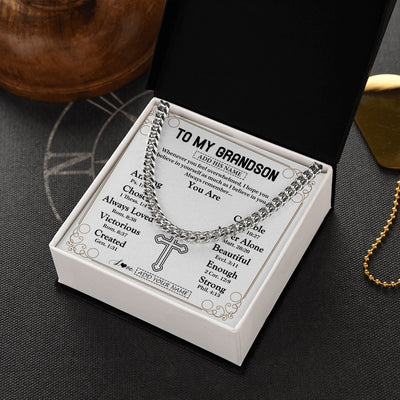 Cuban Link Chain Necklace Stainless Steel | 2 | Personalized To My Grandson Gifts Necklace From Grandma Grandpa Christ Christian Gifts For Grandson Birthday Christmas Graduation Gift Box Message Card | https://teecentury.