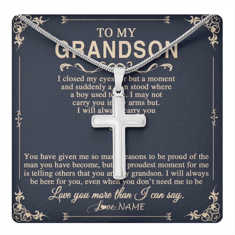 Stainless Cross Necklace Stainless Steel | 1 | Personalized To My Grandson Gifts Necklace From Grandma Grandpa I Closed My Eyes Gift For Grandson Birthday Jewelry For Men Customized Gift Box Message Card | teecentury
