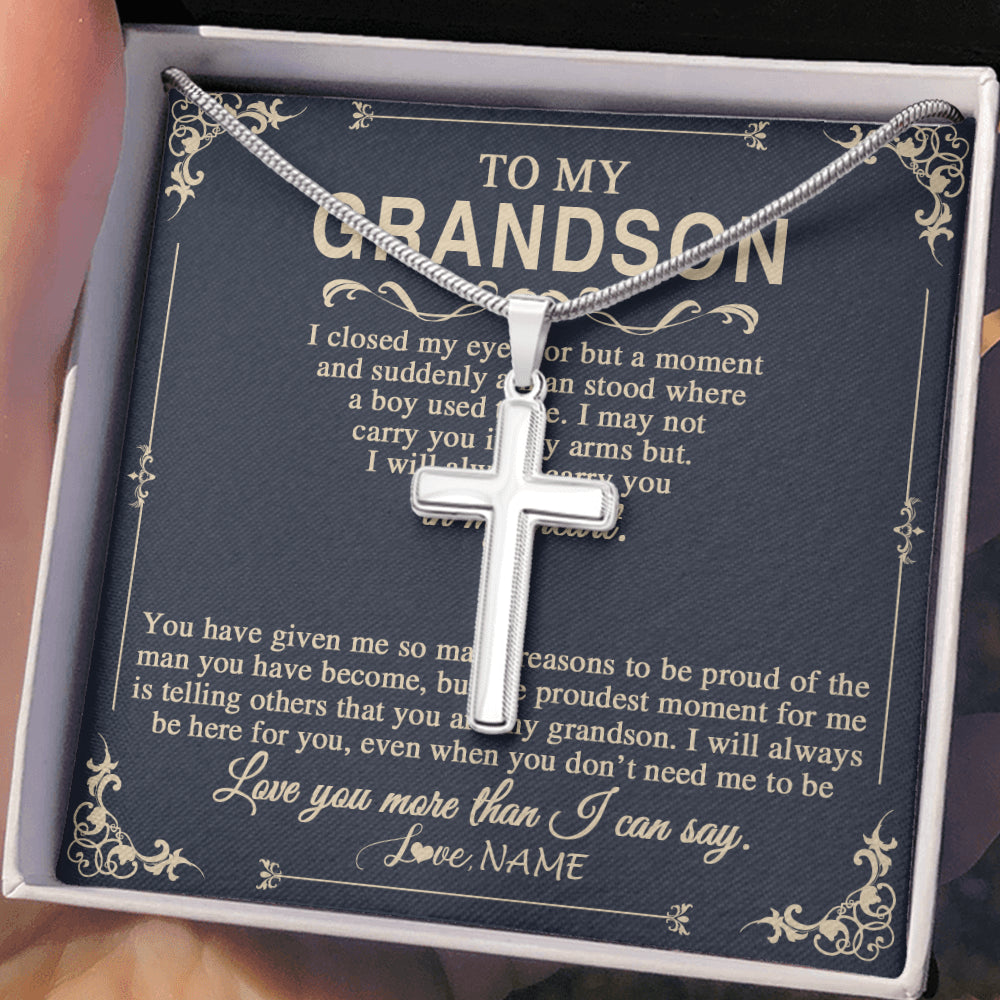 Stainless Cross Necklace Stainless Steel | 2 | Personalized To My Grandson Gifts Necklace From Grandma Grandpa I Closed My Eyes Gift For Grandson Birthday Jewelry For Men Customized Gift Box Message Card | teecentury