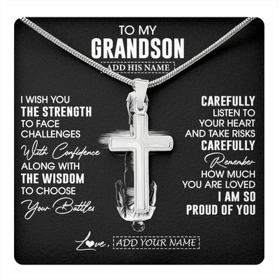 Stainless Cross Necklace Stainless Steel | 1 | Personalized To My Grandson Gifts Necklace From Grandma Grandpa I Wish You The Strength Grandson Birthday Gifts Christmas Graduation Gift Box Message Card | https://teecentury.