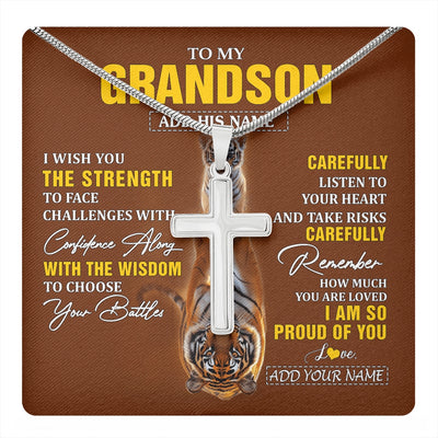 Stainless Cross Necklace Stainless Steel | 1 | Personalized To My Grandson Gifts Necklace From Grandma Grandpa I Wish You The Strength Tiger Grandson Birthday Gifts Christmas Custom Gift Box Message Card | https://teecentury.