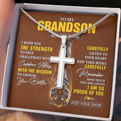 Stainless Cross Necklace Stainless Steel | 2 | Personalized To My Grandson Gifts Necklace From Grandma Grandpa I Wish You The Strength Tiger Grandson Birthday Gifts Christmas Custom Gift Box Message Card | https://teecentury.