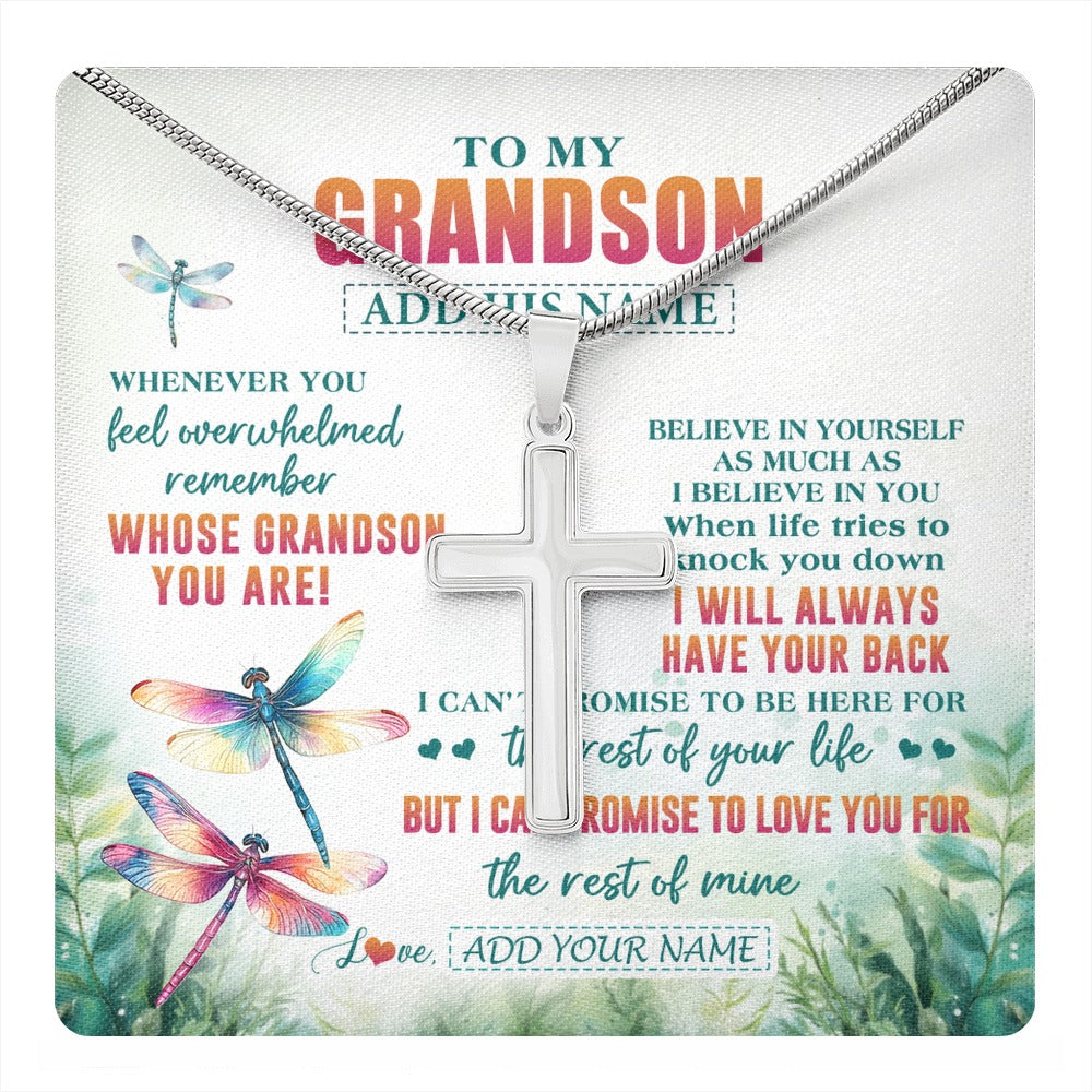 Stainless Cross Necklace Stainless Steel | 1 | Personalized To My Grandson Gifts Necklace From Grandma Grandpa Whenever You Feel Dragonfly Grandson Birthday Gifts Graduation Christmas Gift Box Message Card | https://teecentury.