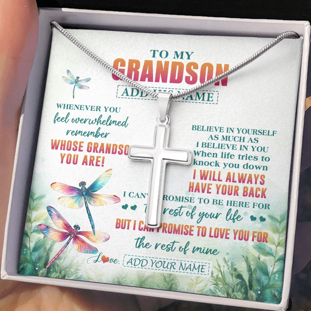 Stainless Cross Necklace Stainless Steel | 2 | Personalized To My Grandson Gifts Necklace From Grandma Grandpa Whenever You Feel Dragonfly Grandson Birthday Gifts Graduation Christmas Gift Box Message Card | https://teecentury.
