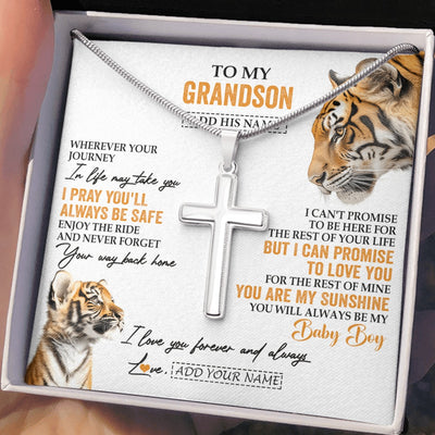 Stainless Cross Necklace Stainless Steel | 2 | Personalized To My Grandson Gifts Necklace From Grandma Grandpa Wherever Your Journey In Life Tiger Grandson Birthday Gifts Custom Gift Box Message Card | https://teecentury.