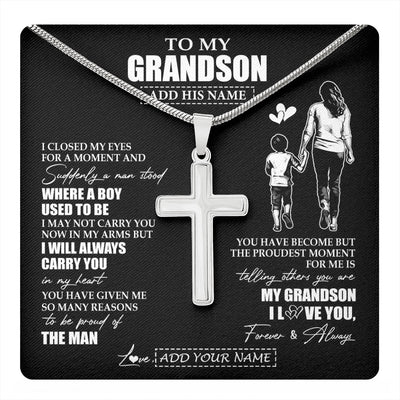 Stainless Cross Necklace Stainless Steel | 1 | Personalized To My Grandson Gifts Necklace From Grandma Nana I Closed My Eyes For A Moment Grandson Birthday Graduation Christmas Custom Gift Box Message Card | teecentury.myshopify