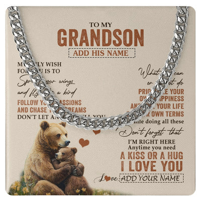 Cuban Link Chain Necklace Stainless Steel | 1 | Personalized To My Grandson Gifts Necklace From Grandma Papa Bear My Only Wish For You Grandson Birthday Gifts Graduation Christmas Gift Box Message Card | teecentury.myshopify