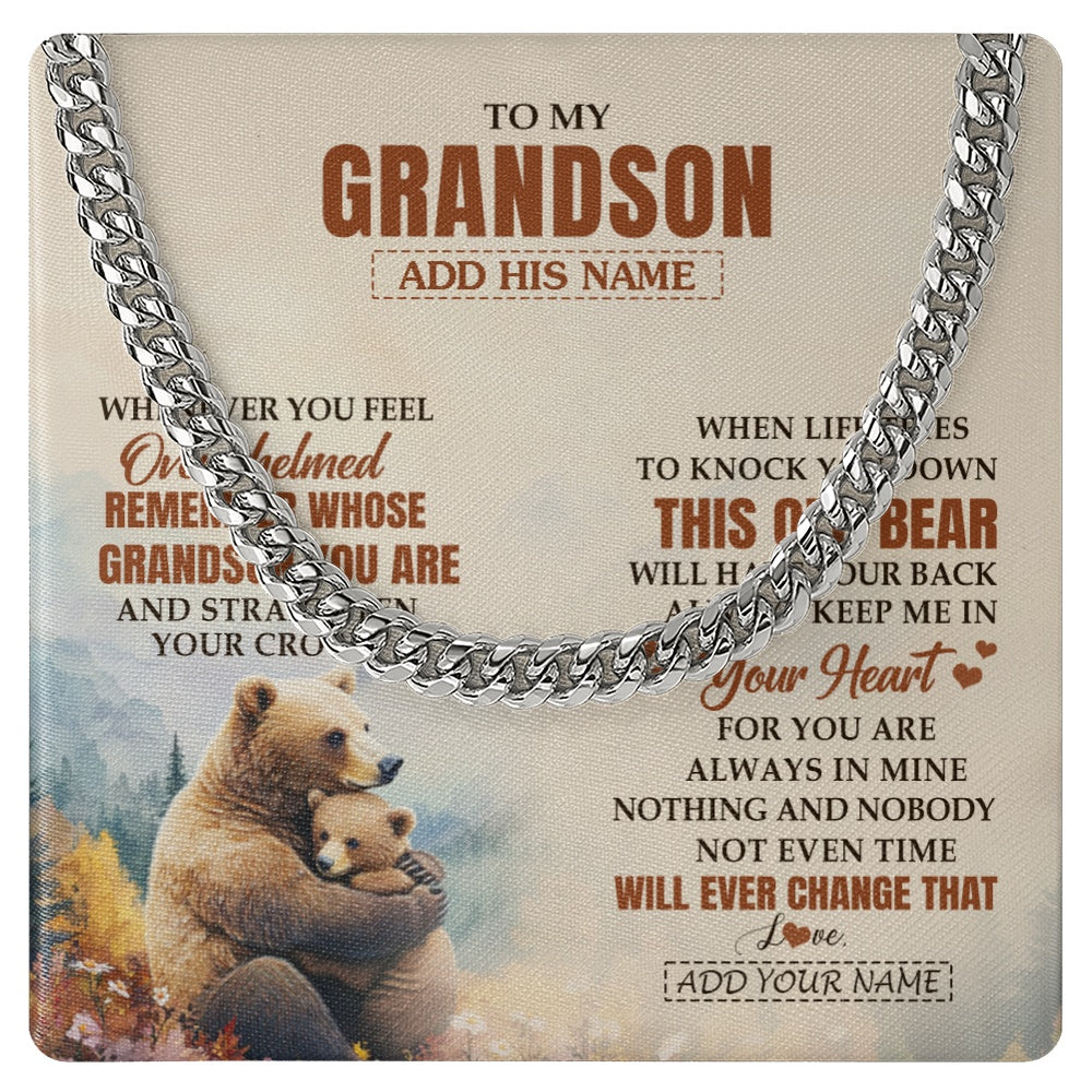 Cuban Link Chain Necklace Stainless Steel | 1 | Personalized To My Grandson Gifts Necklace From Grandma Papa Whenever Bear Unique Birthday Gifts For Grandson Graduation Christmas Gift Box Message Card | teecentury.myshopify