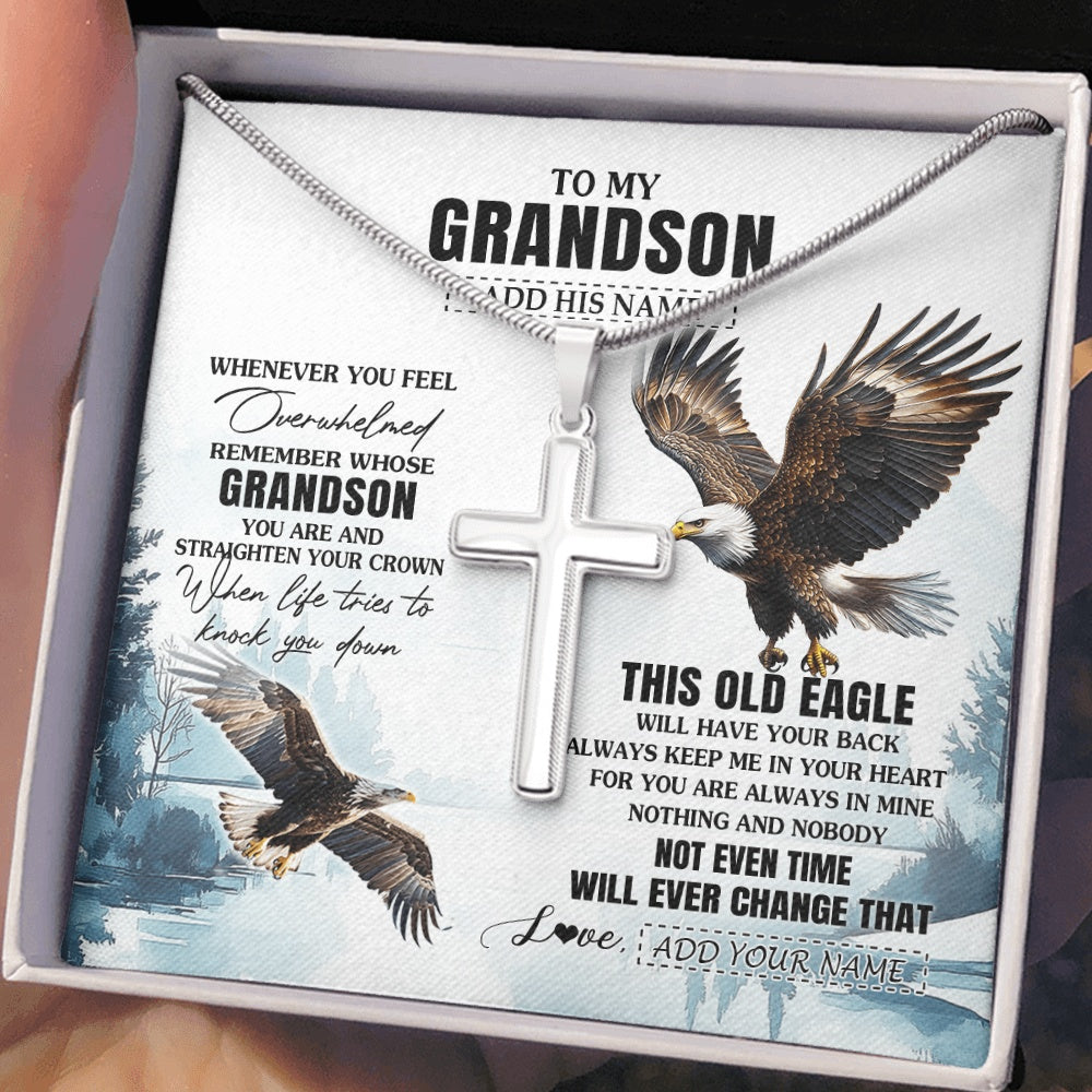 Stainless Cross Necklace Stainless Steel | 2 | Personalized To My Grandson Gifts Necklace From Grandma Papa Whenever Eagle Unique Birthday Gifts For Grandson Christmas Custom Keepsake Gift Box Message Card | https://teecentury.