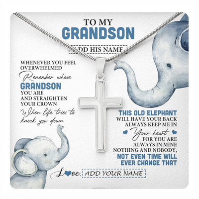 Stainless Cross Necklace Stainless Steel | 1 | Personalized To My Grandson Gifts Necklace From Grandma Papa Whenever Elephant Unique Birthday Gifts For Grandson Graduation Christmas Gift Box Message Card | teecentury.myshopify