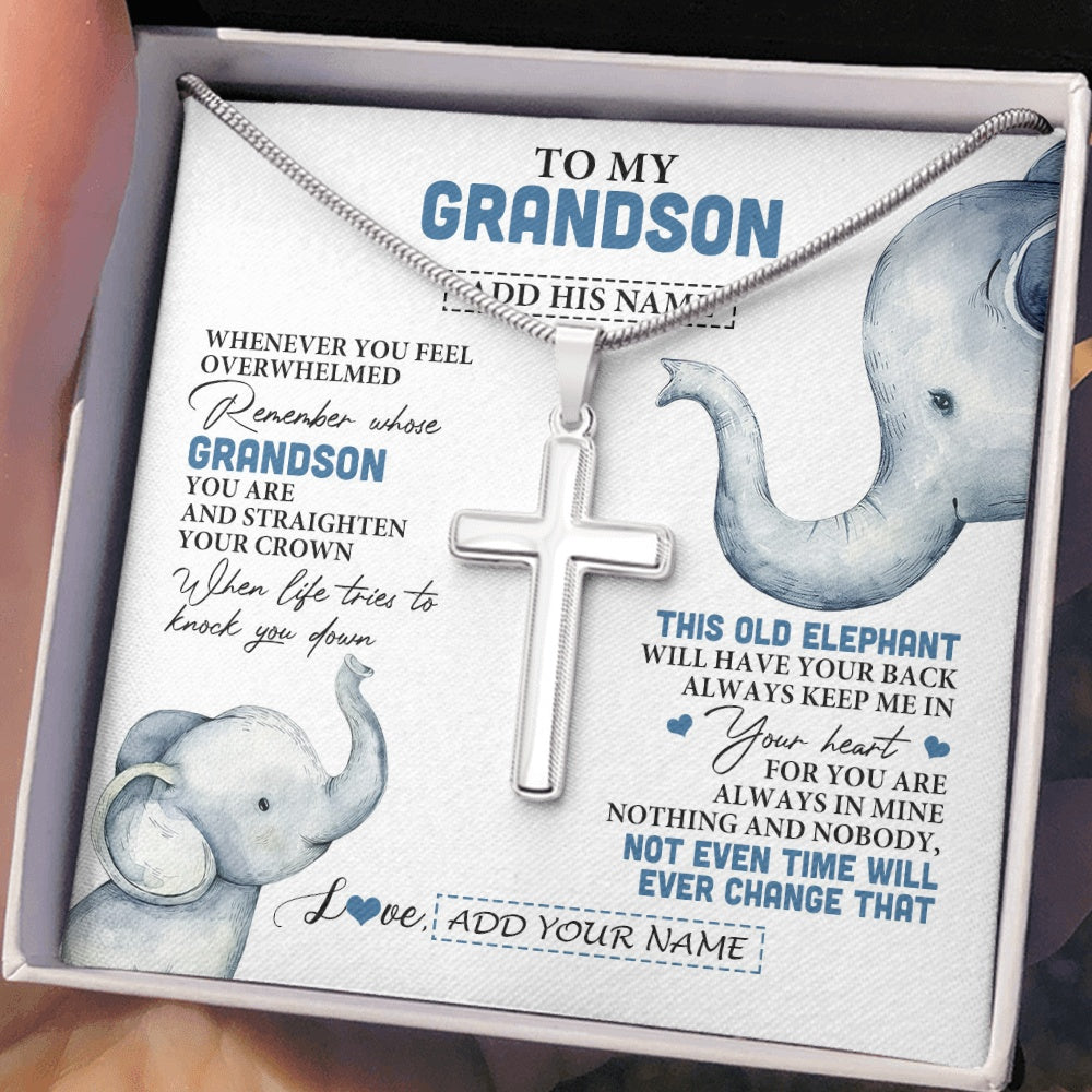 Stainless Cross Necklace Stainless Steel | 2 | Personalized To My Grandson Gifts Necklace From Grandma Papa Whenever Elephant Unique Birthday Gifts For Grandson Graduation Christmas Gift Box Message Card | teecentury.myshopify