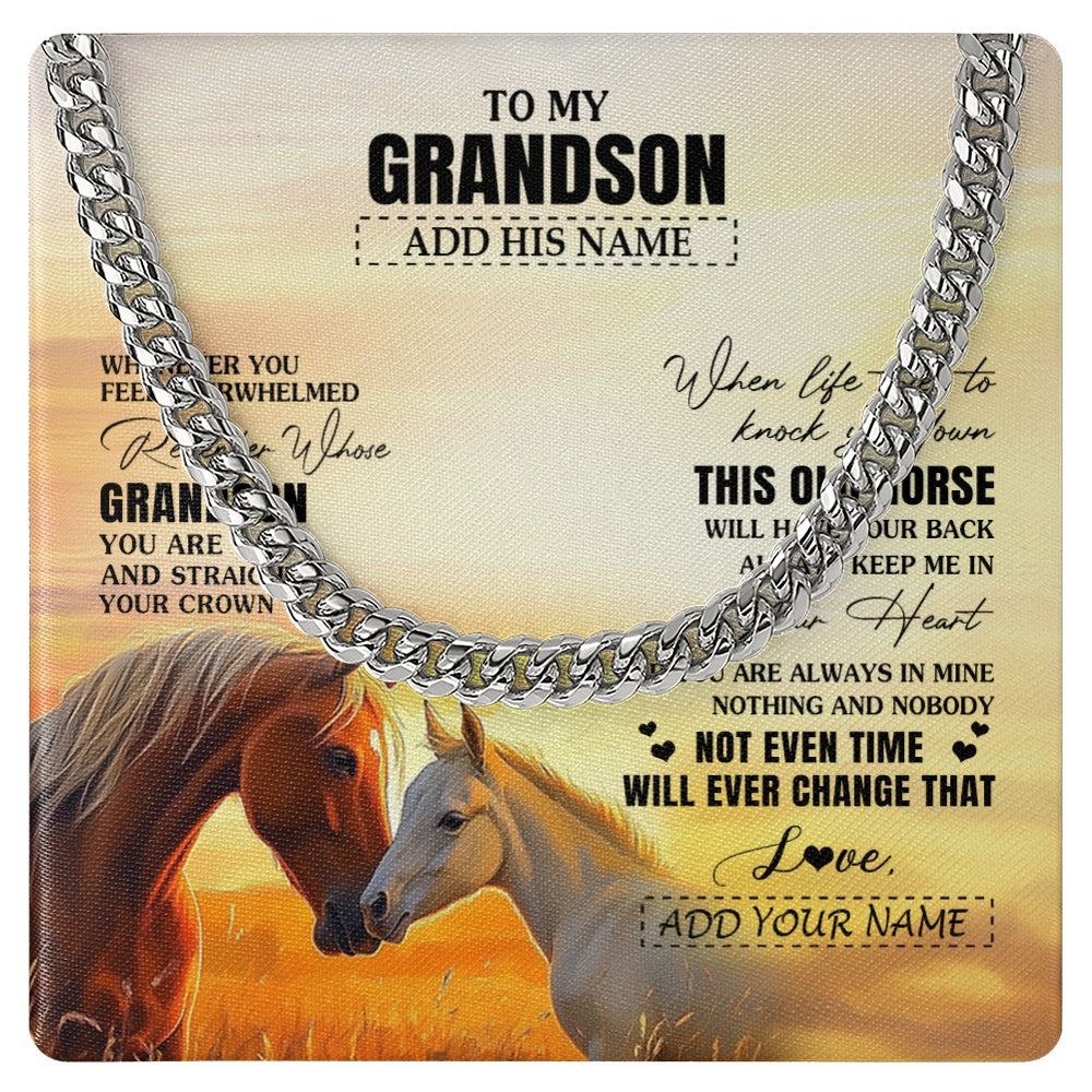 Cuban Link Chain Necklace Stainless Steel | 1 | Personalized To My Grandson Gifts Necklace From Grandma Papa Whenever Horse Unique Birthday Gifts For Grandson Graduation Christmas Gift Box Message Card | teecentury.myshopify
