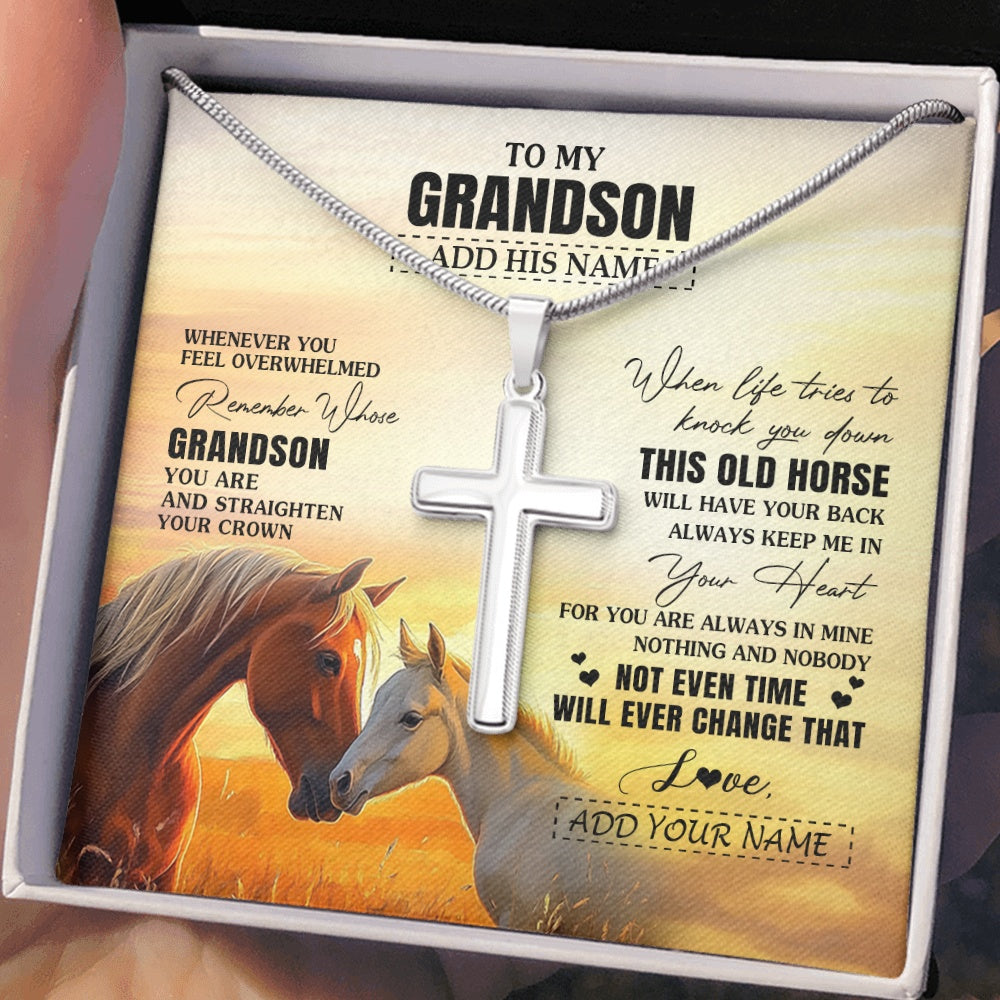 Stainless Cross Necklace Stainless Steel | 2 | Personalized To My Grandson Gifts Necklace From Grandma Papa Whenever Horse Unique Birthday Gifts For Grandson Graduation Christmas Gift Box Message Card | teecentury.myshopify