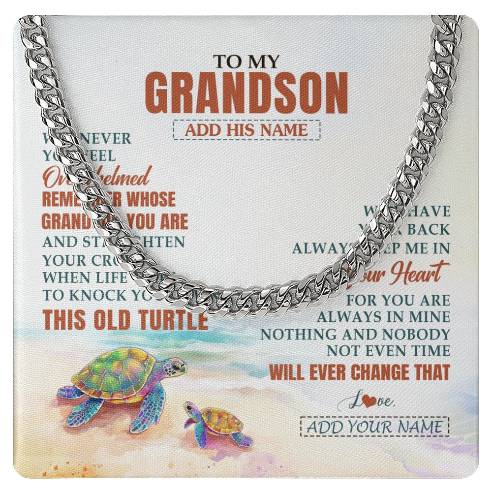 Cuban Link Chain Necklace Stainless Steel | 1 | Personalized To My Grandson Gifts Necklace From Grandma Papa Whenever Turtle Unique Birthday Gifts For Grandson Graduation Christmas Gift Box Message Card | https://teecentury.