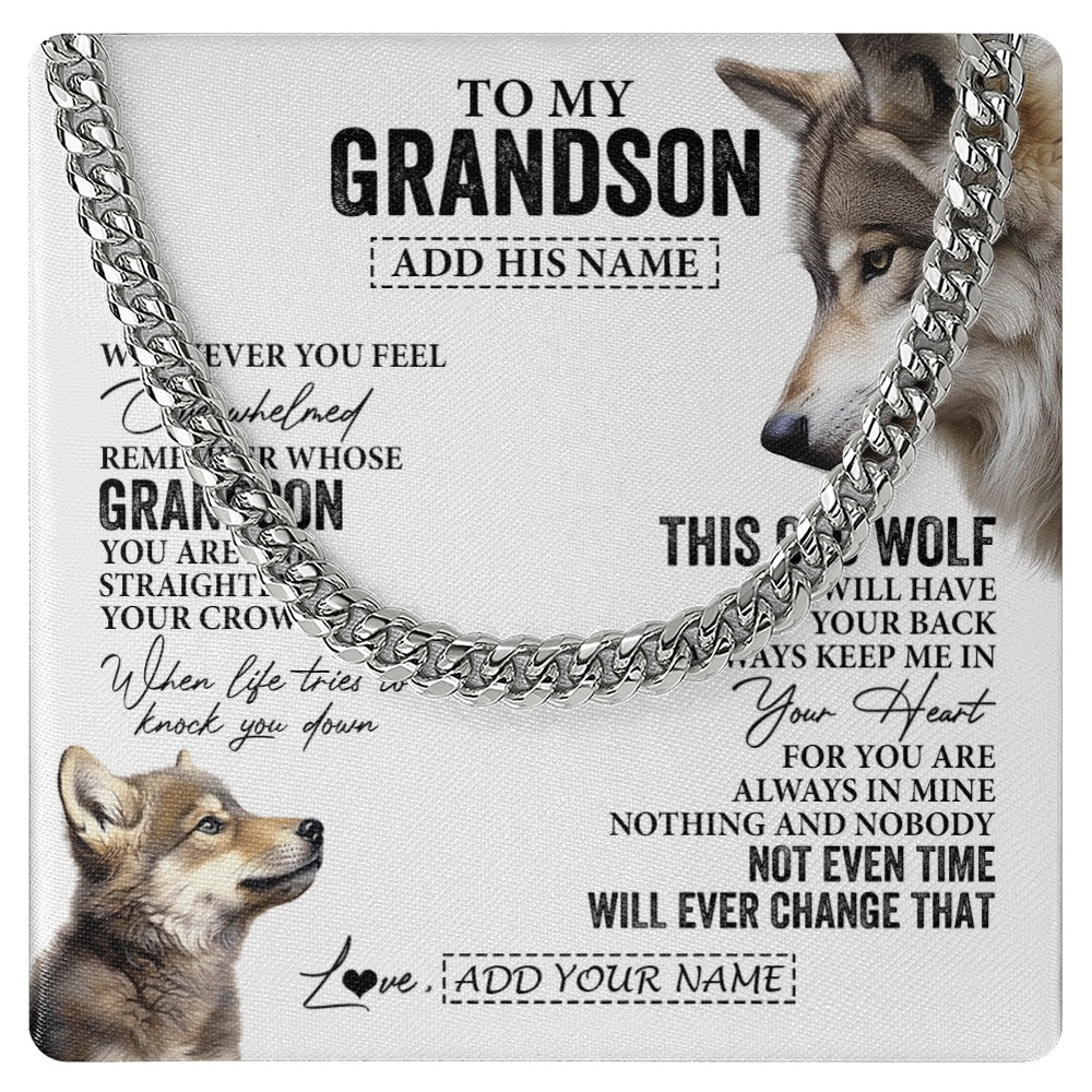 Cuban Link Chain Necklace Stainless Steel | 1 | Personalized To My Grandson Gifts Necklace From Grandma Papa Whenever Wolf Unique Birthday For Grandson Graduation Christmas Custom Gift Box Message Card | https://teecentury.