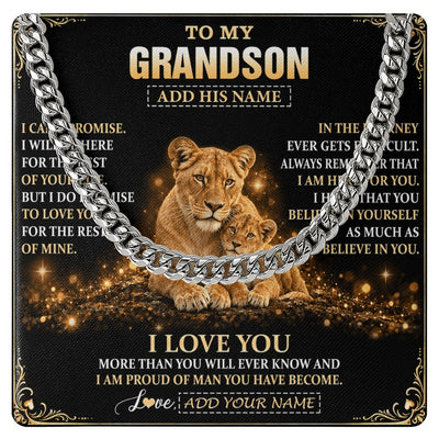 Cuban Link Chain Necklace Stainless Steel | 1 | Personalized To My Grandson Gifts Necklace From Grandma To Grandson Birthday Gifts Love You Forever Lion Graduation Christmas Custom Gift Box Message Card | https://teecentury.