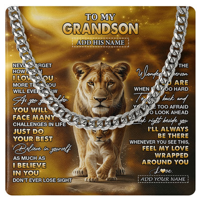 Cuban Link Chain Necklace Stainless Steel | 1 | Personalized To My Grandson Gifts Necklace From Grandmother Never Forget How Much I Love You Lion Granddaughter Birthday Gifts Christmas Gift Box Message Card | https://teecentury.
