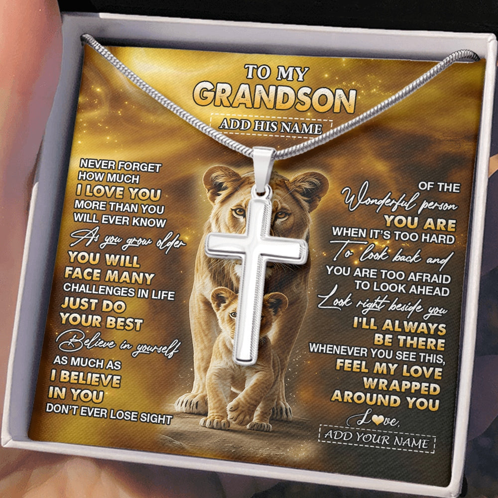 Stainless Cross Necklace Stainless Steel | 2 | Personalized To My Grandson Gifts Necklace From Grandmother Never Forget How Much I Love You Lion Granddaughter Birthday Gifts Christmas Gift Box Message Card | https://teecentury.