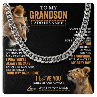 Cuban Link Chain Necklace Stainless Steel | 1 | Personalized To My Grandson Gifts Necklace From Grandmother Wherever Your Journey In Life Lion Granddaughter Birthday Gifts Christmas Gift Box Message Card | https://teecentury.