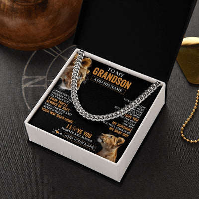 Cuban Link Chain Necklace Stainless Steel | 2 | Personalized To My Grandson Gifts Necklace From Grandmother Wherever Your Journey In Life Lion Granddaughter Birthday Gifts Christmas Gift Box Message Card | https://teecentury.