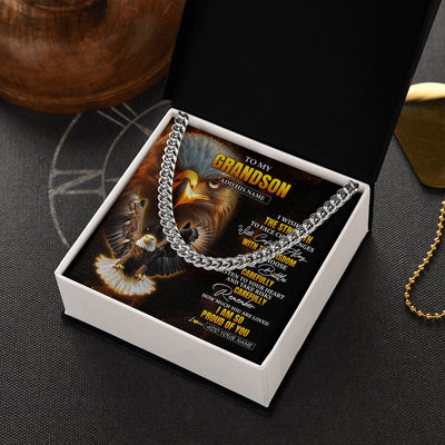Cuban Link Chain Necklace Stainless Steel | 2 | Personalized To My Grandson Gifts Necklace From Grandpa I Wish You The Strength Eagle Grandson Birthday Gifts Christmas Graduation Custom Gift Box Message Card | https://teecentury.
