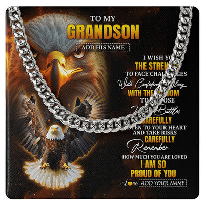 Cuban Link Chain Necklace Stainless Steel | 1 | Personalized To My Grandson Gifts Necklace From Grandpa I Wish You The Strength Eagle Grandson Birthday Gifts Christmas Graduation Custom Gift Box Message Card | https://teecentury.