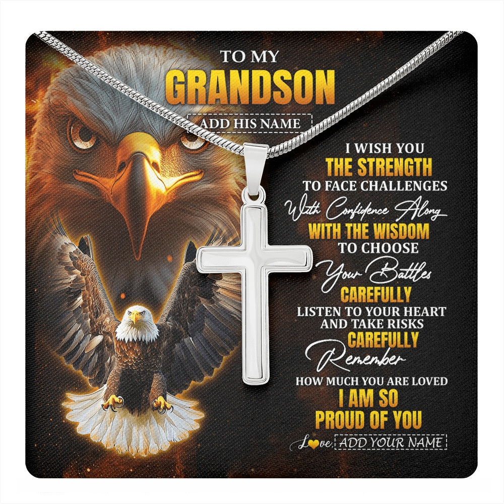Stainless Cross Necklace Stainless Steel | 1 | Personalized To My Grandson Gifts Necklace From Grandpa I Wish You The Strength Eagle Grandson Birthday Gifts Christmas Graduation Custom Gift Box Message Card | https://teecentury.