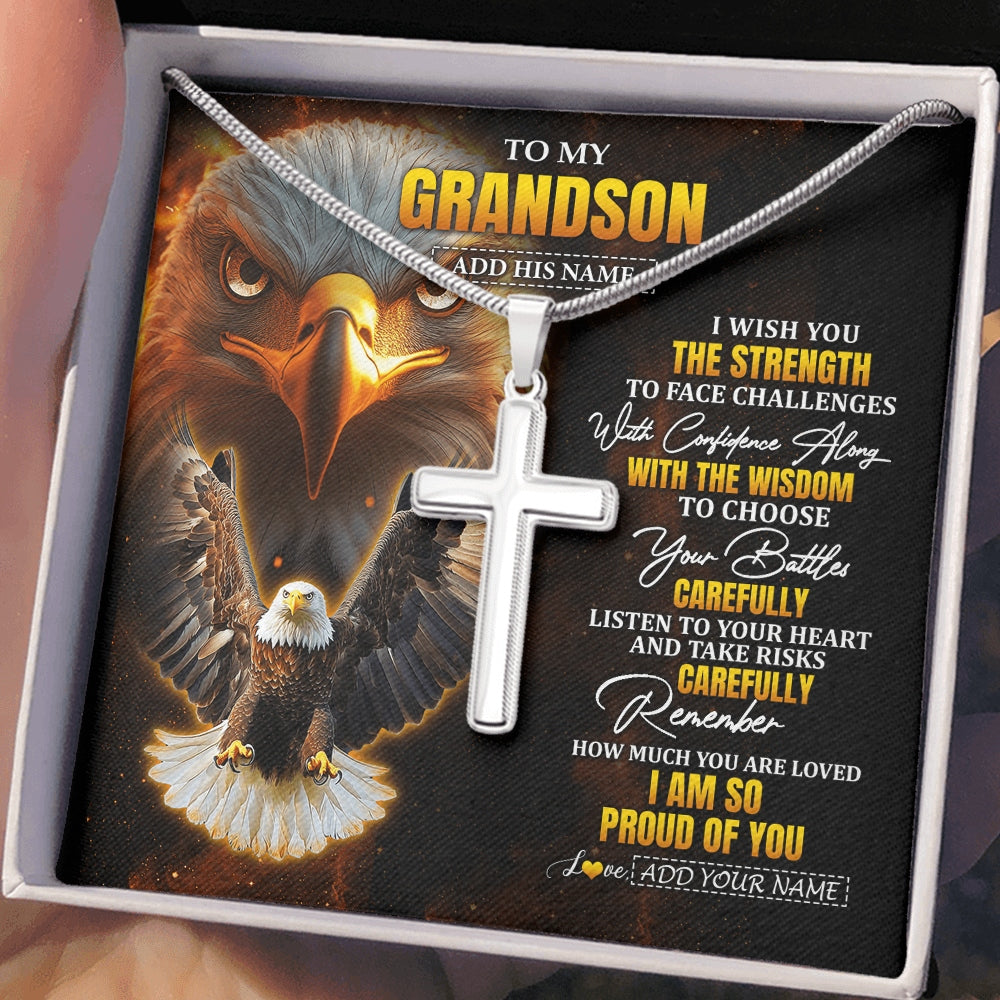 Stainless Cross Necklace Stainless Steel | 2 | Personalized To My Grandson Gifts Necklace From Grandpa I Wish You The Strength Eagle Grandson Birthday Gifts Christmas Graduation Custom Gift Box Message Card | https://teecentury.