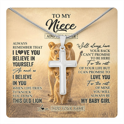 Stainless Cross Necklace Stainless Steel | 1 | Personalized To My Grandson Gifts Necklace From Grandpa Papa Always Remember Lion Gifts For Grandson Birthday Graduation Christmas Custom Gift Box Message Card | https://teecentury.