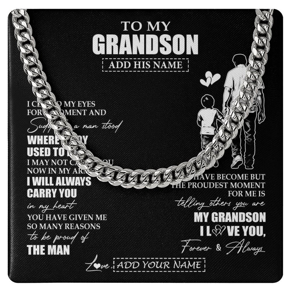 Cuban Link Chain Necklace Stainless Steel | 1 | Personalized To My Grandson Gifts Necklace From Grandpa Papa I Closed My Eyes For A Moment Grandson Birthday Graduation Christmas Custom Gift Box Message Card | teecentury.myshopify