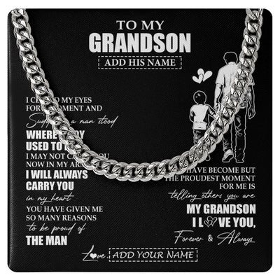 Cuban Link Chain Necklace Stainless Steel | 1 | Personalized To My Grandson Gifts Necklace From Grandpa Papa I Closed My Eyes For A Moment Grandson Birthday Graduation Christmas Custom Gift Box Message Card | teecentury.myshopify