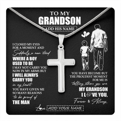 Stainless Cross Necklace Stainless Steel | 1 | Personalized To My Grandson Gifts Necklace From Grandpa Papa I Closed My Eyes For A Moment Grandson Birthday Graduation Christmas Custom Gift Box Message Card | teecentury.myshopify