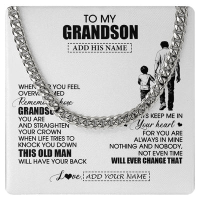 Cuban Link Chain Necklace Stainless Steel | 1 | Personalized To My Grandson Gifts Necklace From Grandpa Papa Whenever Man Unique Birthday Gifts For Grandson Graduation Christmas Custom Gift Box Message Card | teecentury.myshopify