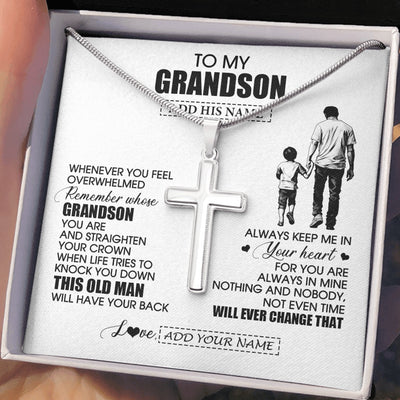 Stainless Cross Necklace Stainless Steel | 2 | Personalized To My Grandson Gifts Necklace From Grandpa Papa Whenever Man Unique Birthday Gifts For Grandson Graduation Christmas Custom Gift Box Message Card | teecentury.myshopify