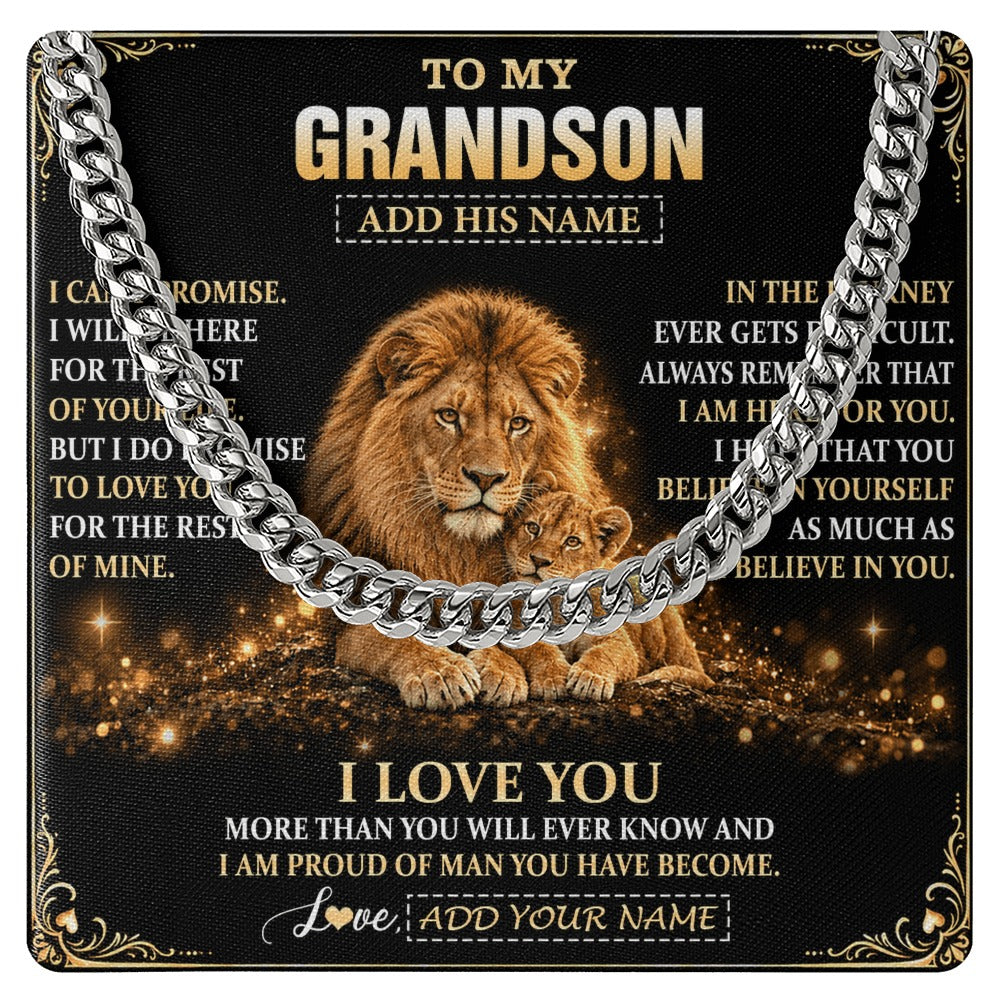Cuban Link Chain Necklace Stainless Steel | 1 | Personalized To My Grandson Gifts Necklace From Grandpa To Grandson Birthday Gifts Love You Forever Lion Graduation Christmas Custom Gift Box Message Card | https://teecentury.