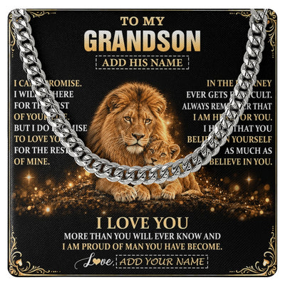 Cuban Link Chain Necklace Stainless Steel | 1 | Personalized To My Grandson Gifts Necklace From Grandpa To Grandson Birthday Gifts Love You Forever Lion Graduation Christmas Custom Gift Box Message Card | https://teecentury.