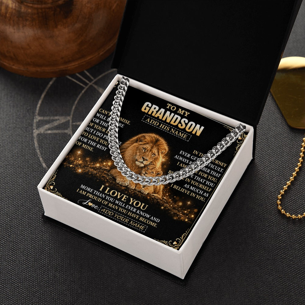 Cuban Link Chain Necklace Stainless Steel | 2 | Personalized To My Grandson Gifts Necklace From Grandpa To Grandson Birthday Gifts Love You Forever Lion Graduation Christmas Custom Gift Box Message Card | https://teecentury.