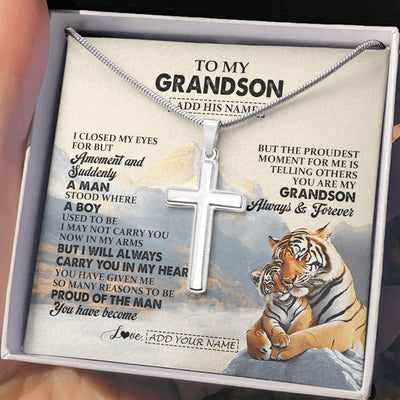 Stainless Cross Necklace Stainless Steel | 2 | Personalized To My Grandson Gifts Necklace Tiger From Grandma Grandpa You Are My Grandson Birthday Gifts Graduation Christmas Custom Gift Box Message Card | https://teecentury.